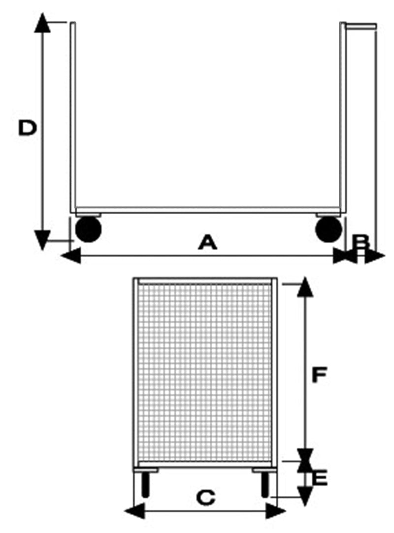 Pianale con due sponde in rete in acciaio inox aisi304 4 ruote girevoli