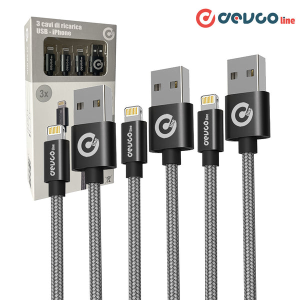 Kit-Set mit 3 USB-Kabeln für iPhone [1 m, 2 m, 3 m] USB-A / Lightning-Verbindung 