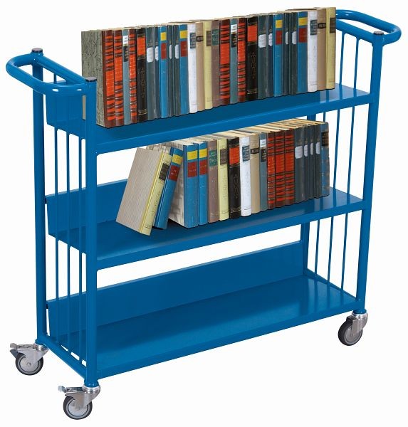 VARIOfit Bücherwagen Büchertransportwagen Außenmaße: 900 x 300 x 890 mm (B/T/H) Belastbarkeit 150 kg Thermoplastische Gummibereifung, sw-300.000