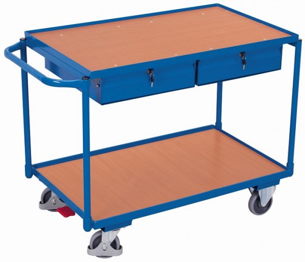 VARIOfit Tischwagen mit 2 Ladeböden und 2 Schubladen Tragkraft 250 kg Thermoplastische Gummibereifung, sw-600.504
