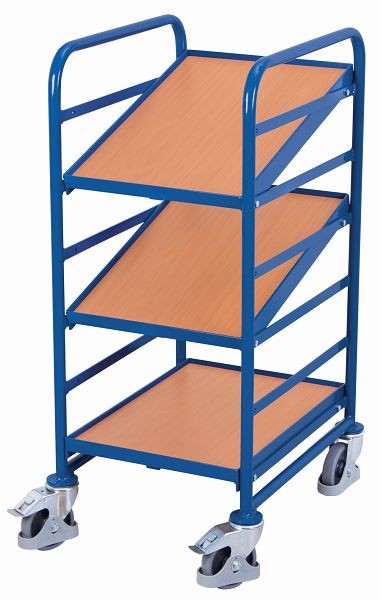 VARIOfit Eurokastenwagen mit 3 Holzetagen, Tragkraft 200 kg thermoplastische Gummibereifung, sw-610.101