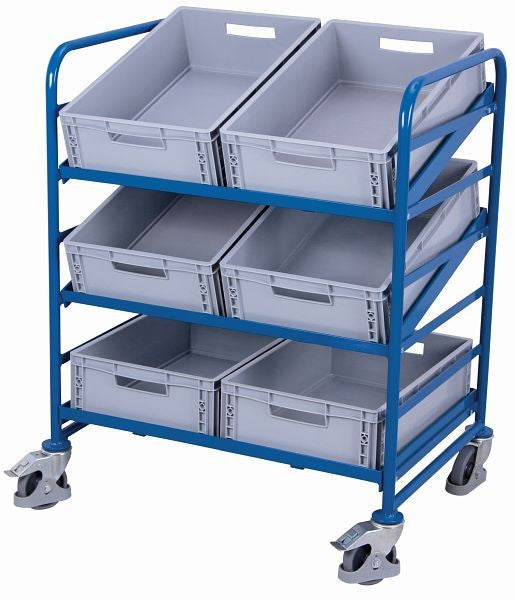 VARIOfit Eurokistenwagen mit 6 Kunststoffboxen, Tragfähigkeit 200 kg thermoplastische Gummibereifung, sw-610.202