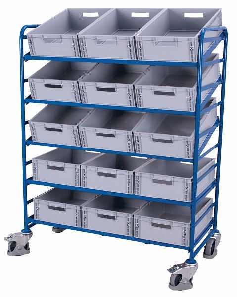 VARIOfit Eurokistenwagen mit 15 Kunststoffkisten, Tragfähigkeit 250 kg thermoplastische Gummibereifung, sw-610.302