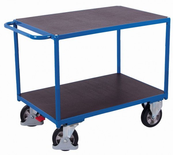 VARIOfit Schwerlast-Tischwagen mit 2 Ladeflächen, Tragfähigkeit 1000 kg, Elastik-Vollgummirad, sw-800.511
