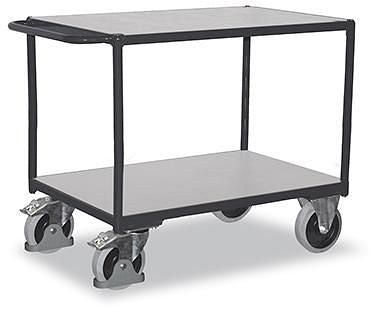 VARIOfit ESD-Tischwagen schwer mit 2 Ladeebenen, 500 kg Tragkraft ESD-leitfähige Vollgummibereifung, sw-700.562